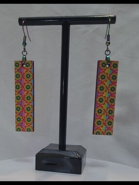 Floral Rectangle Dangle Earrings - Multicolor
